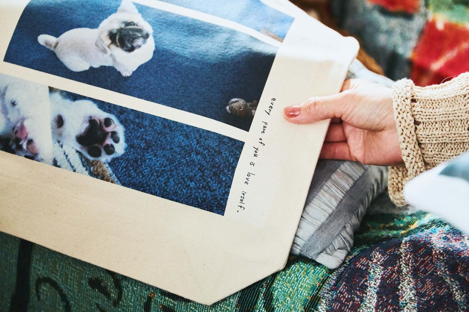 愛犬のコマ送りトートバッグの完成写真